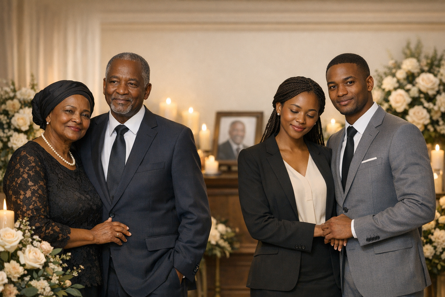 Family support scene representing funeral cover